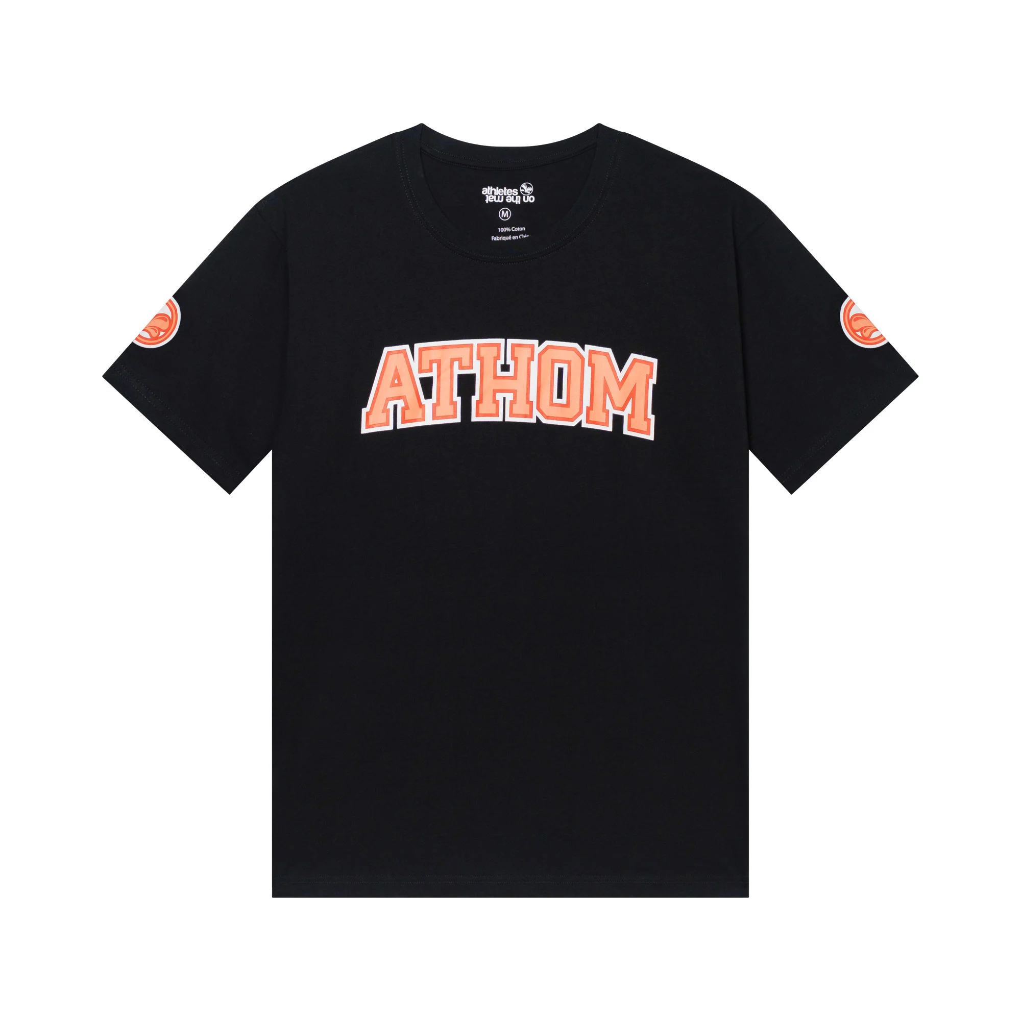 T-shirt col rond noir, Team, de face