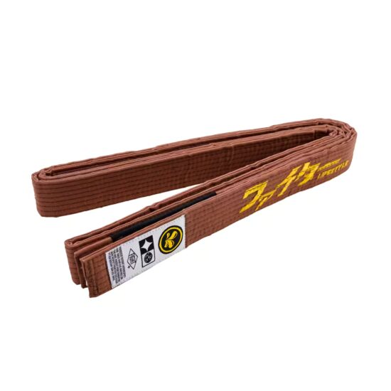 Ceinture de JJB KOSEN ATHOM marron, barrette de grade noire et broderie dorée