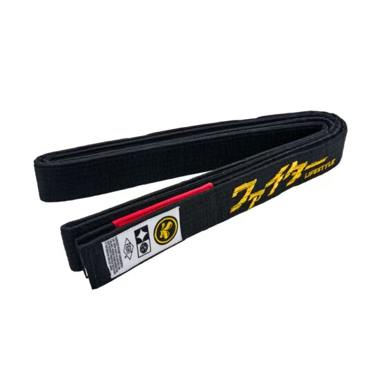 Ceinture de JJB KOSEN ATHOM noire, barrette de grade rouge et broderie dorée