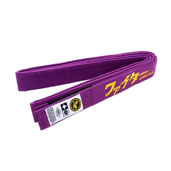 Ceinture de JJB KOSEN ATHOM violette, barrette de grade noire et broderie dorée