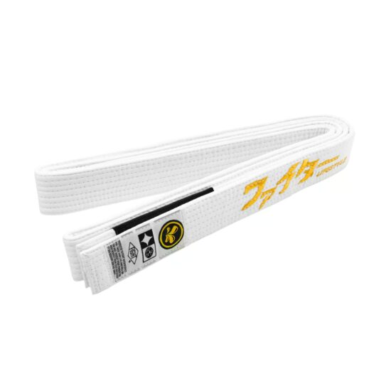Ceinture de JJB KOSEN ATHOM blanche, barrette de grade noire et broderie dorée